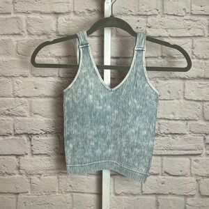 Zenana Women's S/M Blue Ribbed Crop Brami Tank Top with Removable Pads